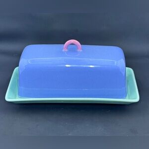 Lindt Stymeist - 1/4 Lb. - Blue & Green Butter Dish Pink Handle. Made in Japan.